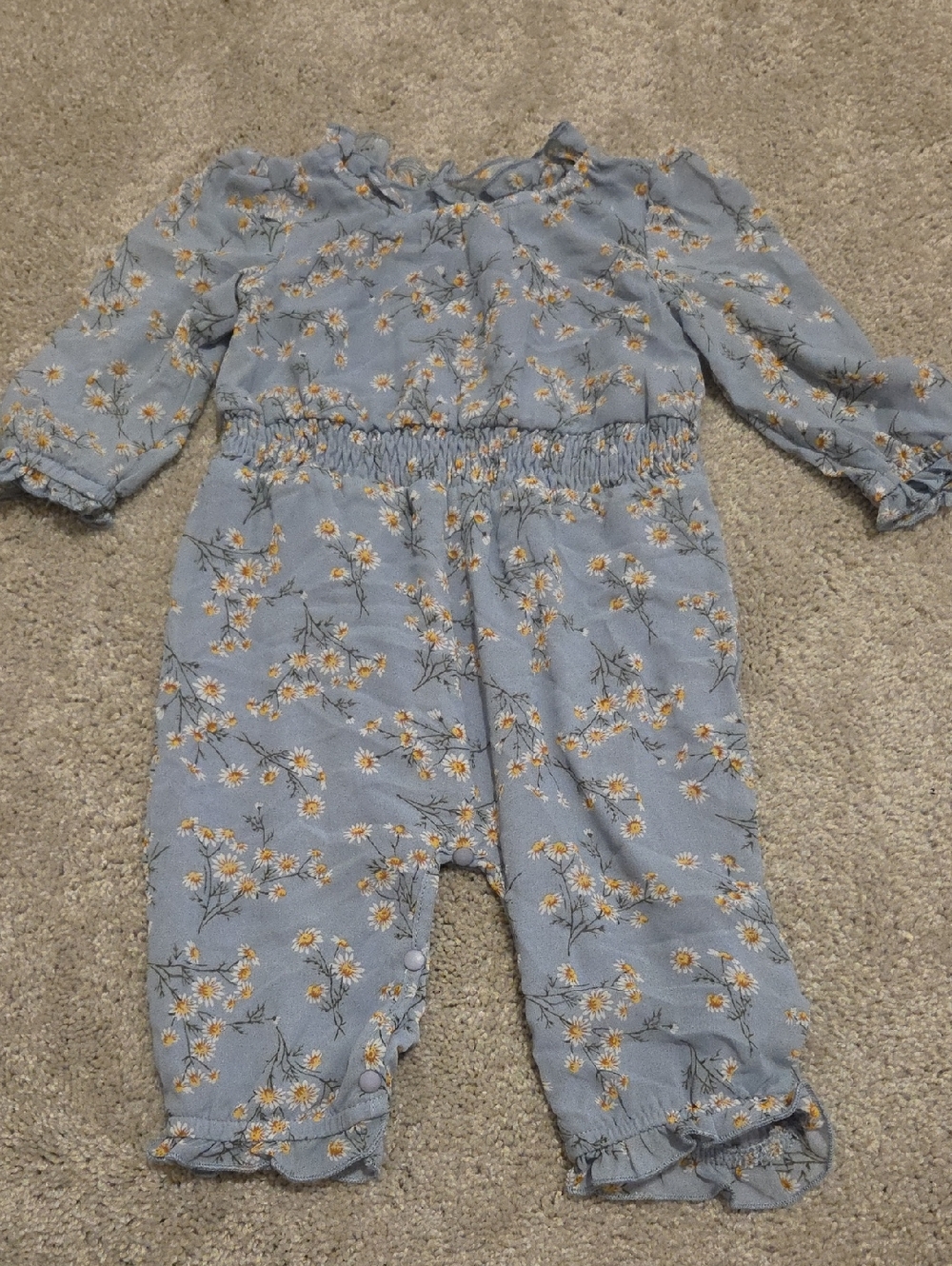 Blue Floral Smocked-Waist Girls Romper